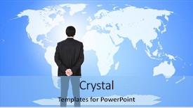  Presentation with international trade finance - PPT theme consisting of international trade finance - young attractive businessman with world background and a  colored foreground