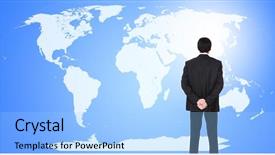  Presentation with international trade finance - Presentation design enhanced with international trade finance - young attractive businessman with world background and a  colored foreground