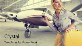  Presentation with airport - Beautiful slides featuring international travel - vintage young female passenger backdrop and a  colored foreground