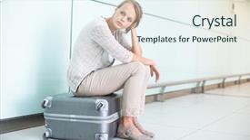  Presentation with keep calm airport - Beautiful PPT layouts featuring international travel - young female frustrated passenger backdrop and a sky blue colored foreground