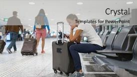  Presentation with airport - Presentation theme with international travel - young female passenger background and a light gray colored foreground