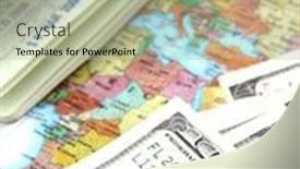  Presentation with passport travel - Audience pleasing PPT theme consisting of international travel series passport map and hundred dollar bills backdrop and a mint green colored foreground