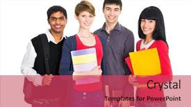  Presentation with students - Cool new PPT layouts with international women - group of happy students backdrop and a  colored foreground
