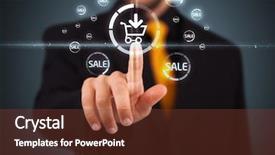  Presentation with promotion - Colorful PPT theme enhanced with internet - businessman pressing promotion and shipping backdrop and a tawny brown colored foreground