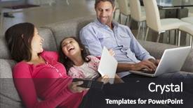  Presentation with family follow up - Colorful PPT theme enhanced with internet - family on sofa with laptop backdrop and a dark gray colored foreground