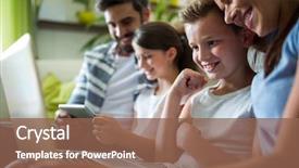  Presentation with living room family - Slide set consisting of internet - happy family using laptop background and a violet colored foreground