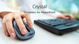  Presentation with internet - Colorful slides enhanced with internet - image of female hands clicking backdrop and a cool aqua colored foreground