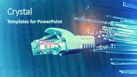  Presentation with optical - Slide deck consisting of internet - network cables closeup with fiber background and a ocean colored foreground