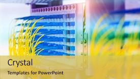  Presentation with information technology - Slide set with internet - optical fibre information technology equipment background and a yellow colored foreground