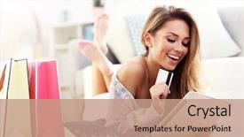  Presentation with online shopping - Theme with internet - picture showing pretty woman shopping background and a coral colored foreground