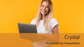  Presentation with smiling little girl - PPT layouts enhanced with internet - portrait of a smiling young background and a gold colored foreground