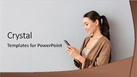  Presentation with mobile phone in woman hand - Slides consisting of internet - portrait of an attractive young background and a light gray colored foreground