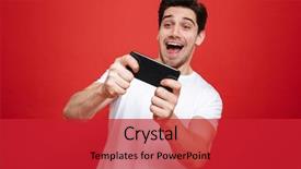  Presentation with mobile games - Beautiful presentation featuring internet - portrait of an excited young backdrop and a red colored foreground