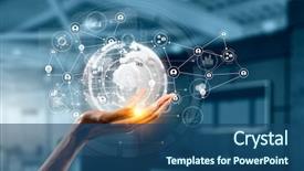  Presentation with wireless internet - Slide deck with internet - presenting wireless technologies mixed media background and a ocean colored foreground