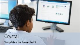  Presentation with school computer labs - Colorful theme enhanced with internet - rear view of multiethnic boy backdrop and a light blue colored foreground