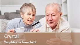  Presentation with cashback online shopping - PPT theme enhanced with internet - senior couple shopping online paying background and a coral colored foreground