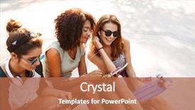  Presentation with three - Colorful PPT layouts enhanced with internet - three excited young girls having backdrop and a red colored foreground