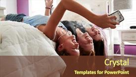  Presentation with selfie - Colorful PPT layouts enhanced with internet - three teenage girls lying backdrop and a tawny brown colored foreground