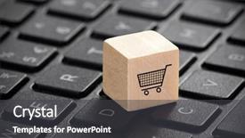  Presentation with online shopping - Audience pleasing theme consisting of internet - wooden block with shopping cart backdrop and a dark gray colored foreground