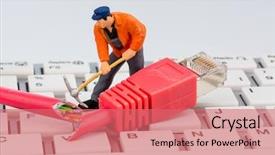  Presentation with connector - Amazing theme having internet - workers network connector keyboard backdrop and a coral colored foreground
