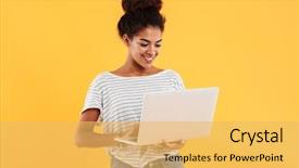  Presentation with curly hair - Beautiful PPT layouts featuring internet - young african positive cool lady backdrop and a yellow colored foreground