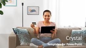  Presentation with online banking - Slide deck having internet-banking-online-shopping background and a violet colored foreground