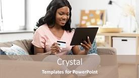  Presentation with online banking - Colorful presentation design enhanced with internet-banking-online-shopping backdrop and a coral colored foreground