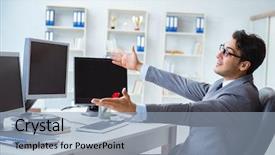  Presentation with 3d man sitting question mark - PPT layouts enhanced with internet banking presentation - businessman sitting in front background and a  colored foreground