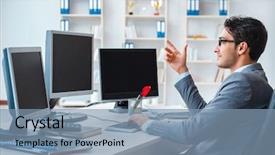  Presentation with 3d man sitting question mark - Audience pleasing PPT theme consisting of internet banking presentation - businessman sitting in front backdrop and a seafoam green colored foreground