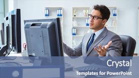  Presentation with 3d man sitting question mark - Cool new PPT theme with internet banking presentation - businessman sitting in front backdrop and a  colored foreground