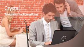  Presentation with cyber stalking computer laptop suffering - Beautiful presentation theme featuring internet banking presentation - businessmen connecting with laptop computer backdrop and a  colored foreground