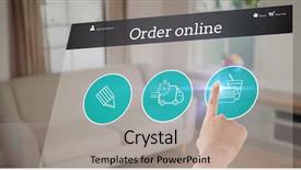  Presentation with evolution living beings - Amazing PPT theme having internet banking presentation - female hand pointing against living backdrop and a mint green colored foreground