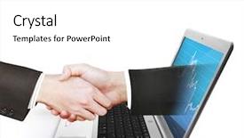  Presentation with virtual banking - Colorful presentation design enhanced with internet banking presentation - hand touch virtual icon backdrop and a white colored foreground