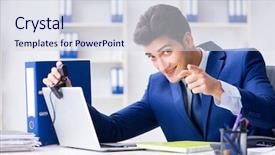  Presentation with help desk - Amazing presentation theme having internet banking presentation - young help desk operator working backdrop and a sky blue colored foreground