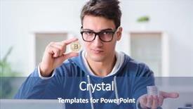  Presentation with bitcoins - Presentation theme with internet banking presentation - young man mining bitcoins background and a  colored foreground