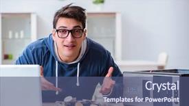  Presentation with bitcoins - Presentation featuring internet banking presentation - young man mining bitcoins background and a  colored foreground