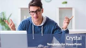  Presentation with bitcoins - Amazing presentation theme having internet banking presentation - young man mining bitcoins backdrop and a  colored foreground