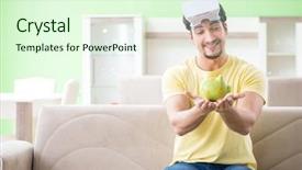  Presentation with virtual reality - Slides having internet banking presentation - young man with virtual reality background and a  colored foreground