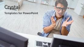  Presentation with monitoring - PPT theme featuring internet banking presentation - young trader monitoring markets background and a light gray colored foreground