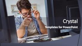  Presentation with monitoring - Audience pleasing presentation theme consisting of internet banking presentation - young trader monitoring markets backdrop and a dark gray colored foreground