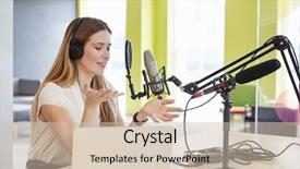  Presentation with broadcasting - Audience pleasing slide deck consisting of internet broadcast - young woman broadcasting backdrop and a soft green colored foreground