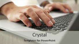  Presentation with laptop - Slide deck with internet business - businessman using laptop close up background and a light gray colored foreground