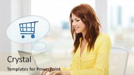  Presentation with shopping trolley - Presentation theme having internet business - people leisure and technology concept background and a lemonade colored foreground