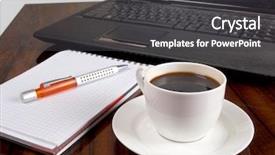  Presentation with internet cafe - Theme featuring internet cafe - color photo of a workplace background and a dark gray colored foreground