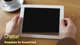  Presentation with internet cafe - PPT theme consisting of internet cafe - digital tablet with blank screen background and a tawny brown colored foreground