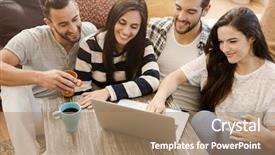  Presentation with feasibility study - Theme enhanced with internet cafe - group of friends study background and a coral colored foreground