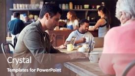  Presentation with internet cafe - Cool new slide deck with internet cafe - interior of coffee shop backdrop and a coral colored foreground