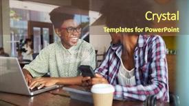  Presentation with internet cafe - Colorful PPT theme enhanced with internet cafe - two young businesspeople working backdrop and a tawny brown colored foreground