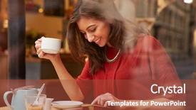  Presentation with using digital tablet - Audience pleasing PPT layouts consisting of internet cafe - woman viewed through window backdrop and a red colored foreground
