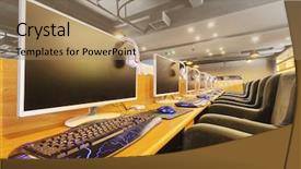  Presentation with internet cafe - Cool new presentation theme with internet cafe interior backdrop and a coral colored foreground